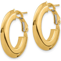 14K Yellow Gold Polished Knife Edge Oval Hoop Earrings with Omega Clip Back Closure by 0