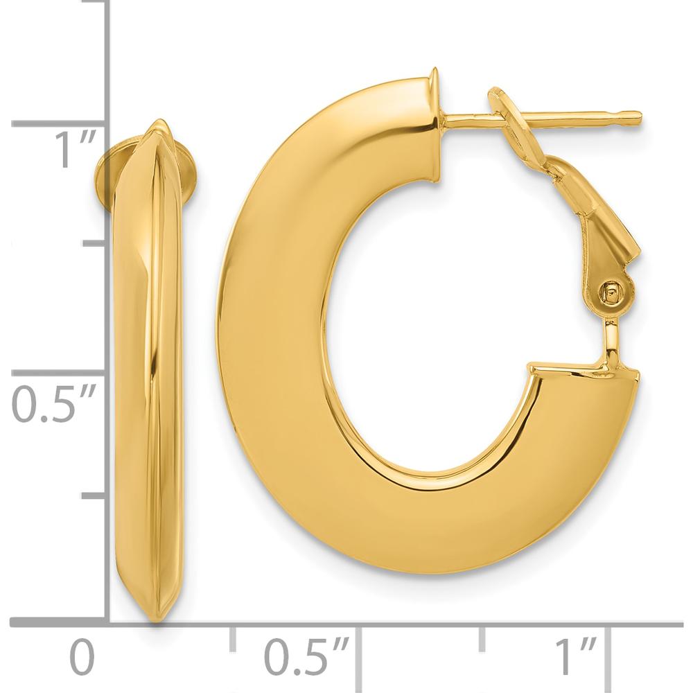 14K Yellow Gold Polished Knife Edge Oval Hoop Earrings with Omega Clip Back Closure by 0