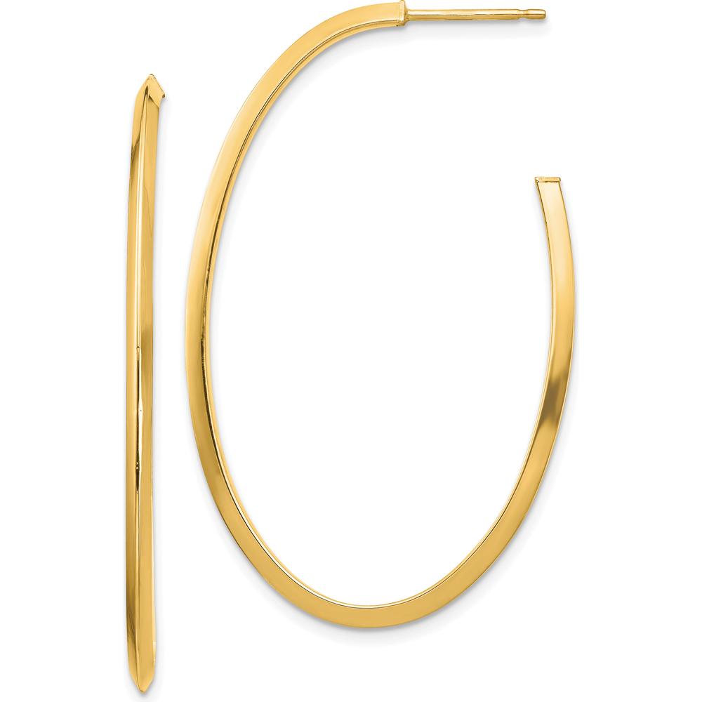 14K Yellow Gold Polished Knife Edge Oval J-Hoop Earrings by 0