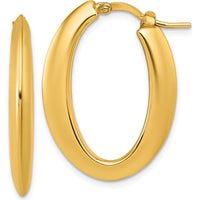 14K Yellow Gold Polished Knife-edge Puffed Oval Hoop Earrings - 30mm Length by 0