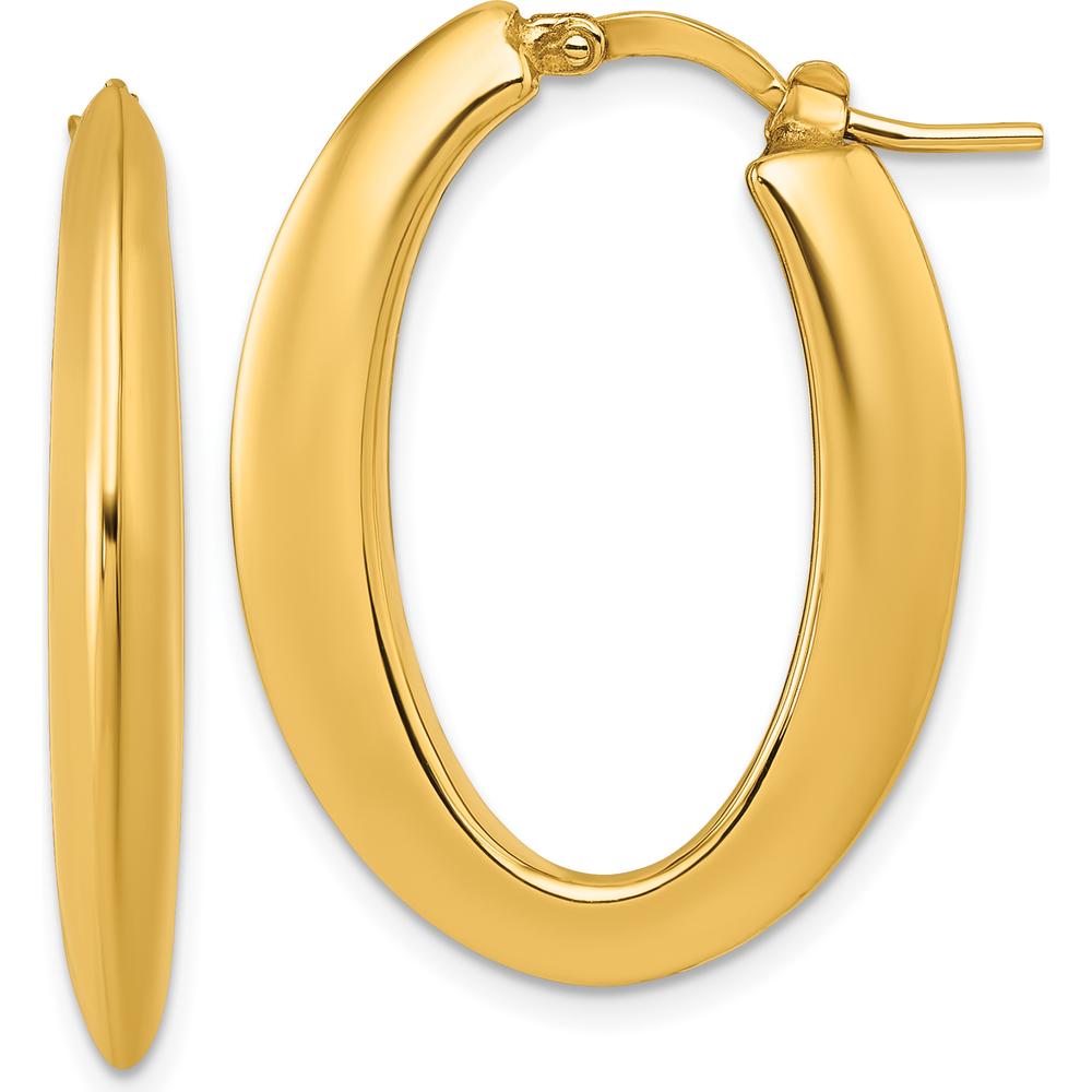 14K Yellow Gold Polished Knife-edge Puffed Oval Hoop Earrings - 30mm Length by 0
