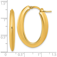 14K Yellow Gold Polished Knife-edge Puffed Oval Hoop Earrings - 30mm Length by 0