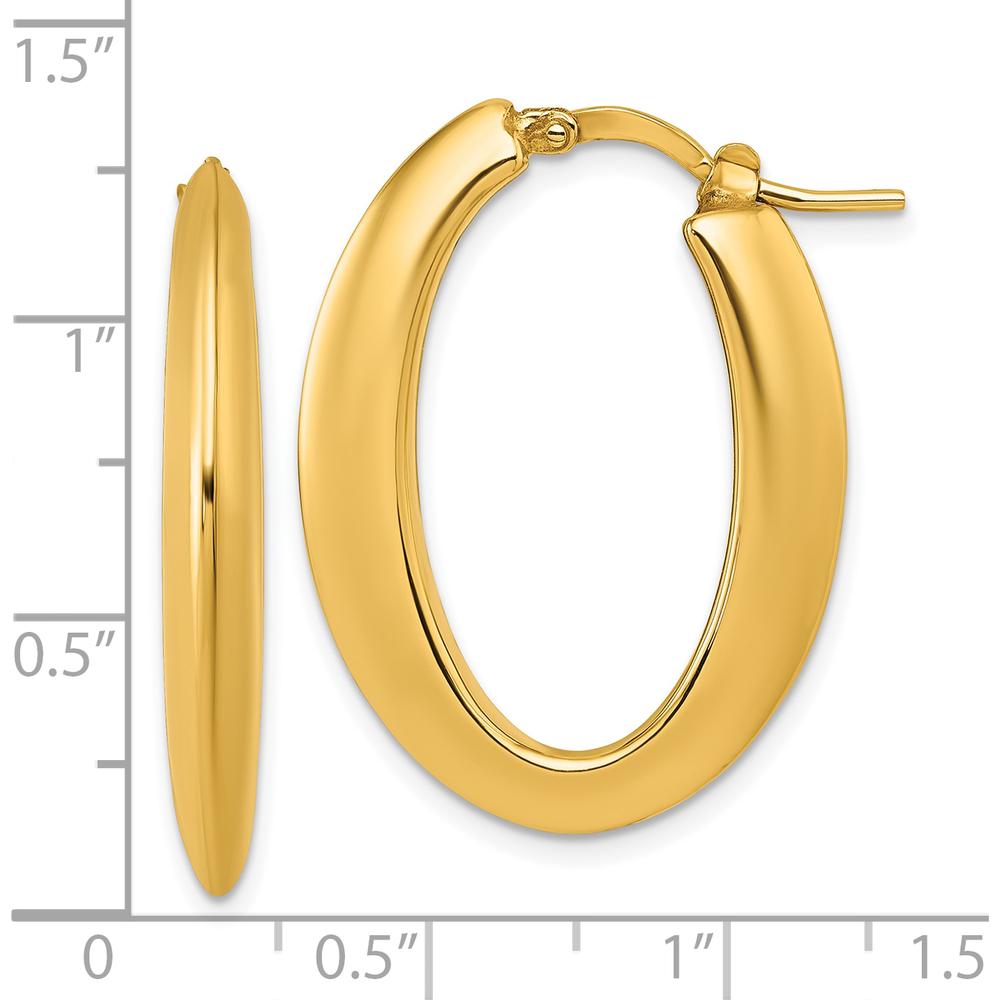 14K Yellow Gold Polished Knife-edge Puffed Oval Hoop Earrings - 30mm Length by 0