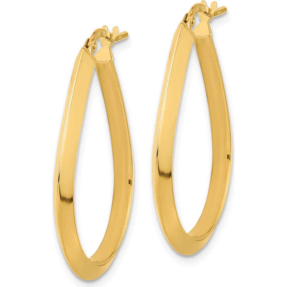 14K Yellow Gold Polished Knife Edge Teardrop Hoop Earrings - 26.7mm Length by 0