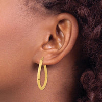 14K Yellow Gold Polished Knife Edge Teardrop Hoop Earrings - 26.7mm Length by 0