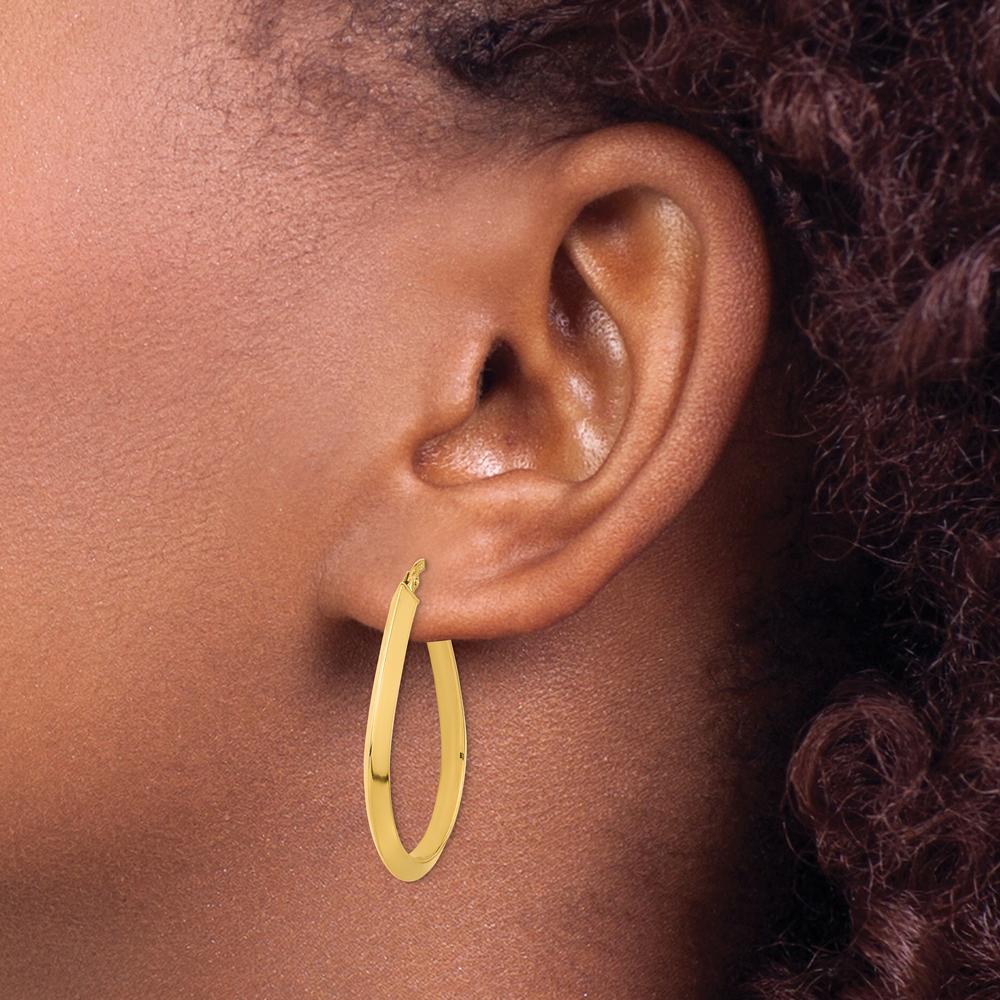 14K Yellow Gold Polished Knife Edge Teardrop Hoop Earrings - 26.7mm Length by 0