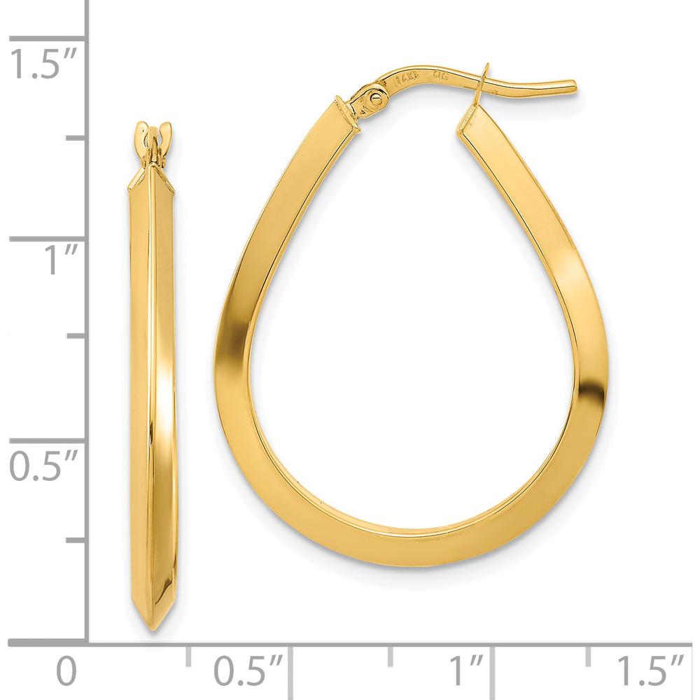 14K Yellow Gold Polished Knife Edge Teardrop Hoop Earrings - 26.7mm Length by 0