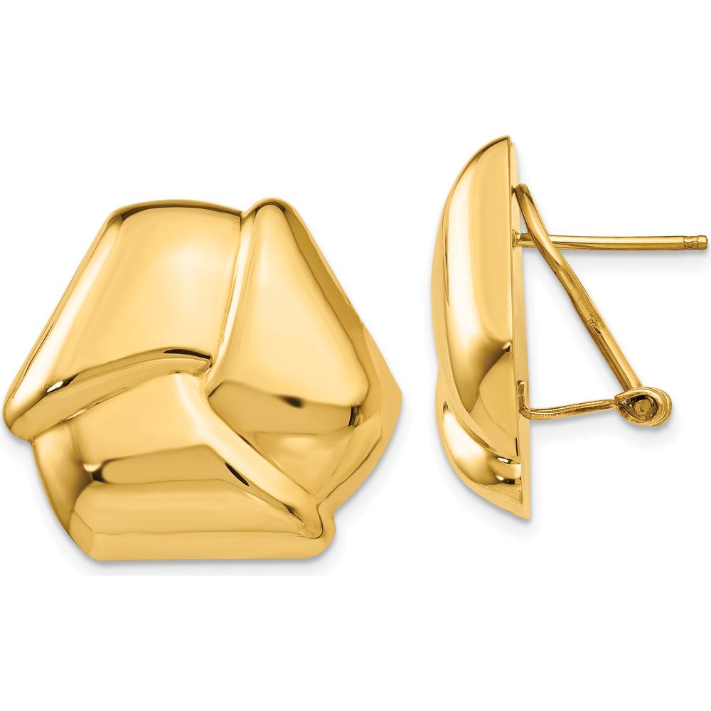 14K Yellow Gold Polished Knot Button Omega Back Earrings by Oro Pregiato