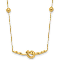 14K Yellow Gold Polished Knotted Bar Pendant Necklace with Cable Chain and Extender - 16" + 2" Extender by Oro Pregiato