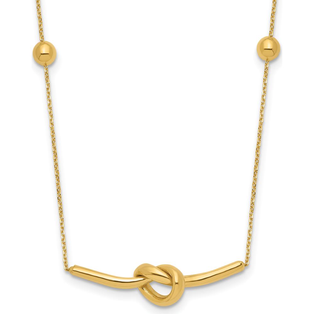 14K Yellow Gold Polished Knotted Bar Pendant Necklace with Cable Chain and Extender - 16" + 2" Extender by Oro Pregiato