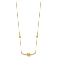 14K Yellow Gold Polished Knotted Bar Pendant Necklace with Cable Chain and Extender - 16" + 2" Extender by Oro Pregiato
