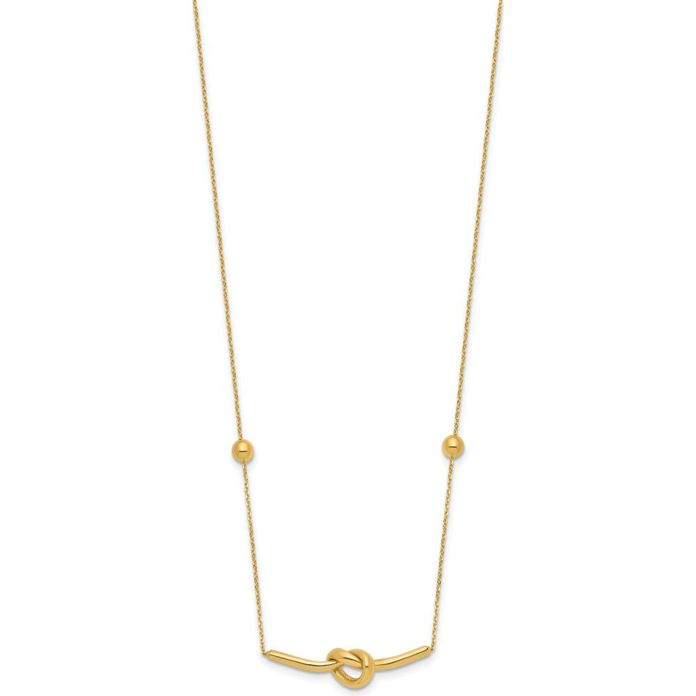 14K Yellow Gold Polished Knotted Bar Pendant Necklace with Cable Chain and Extender - 16" + 2" Extender by Oro Pregiato