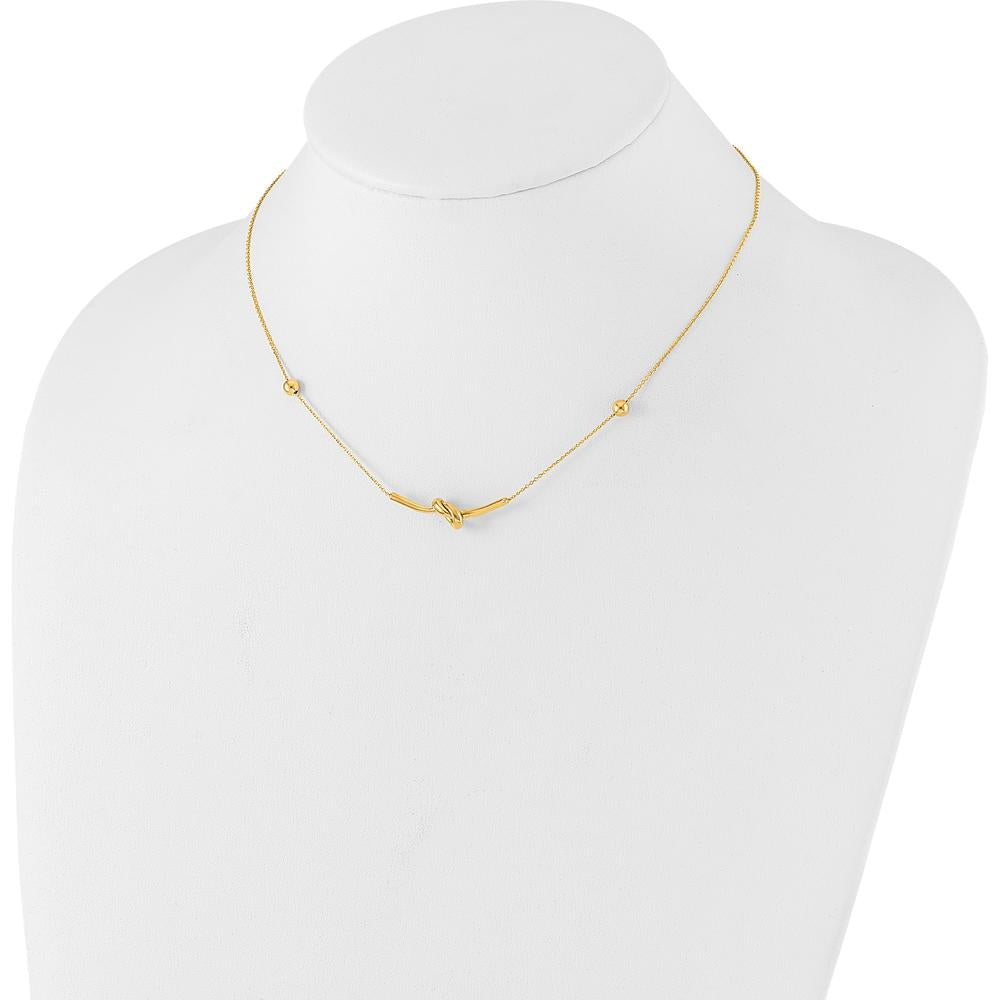 14K Yellow Gold Polished Knotted Bar Pendant Necklace with Cable Chain and Extender - 16" + 2" Extender by Oro Pregiato