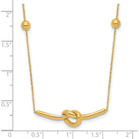 14K Yellow Gold Polished Knotted Bar Pendant Necklace with Cable Chain and Extender - 16" + 2" Extender by Oro Pregiato