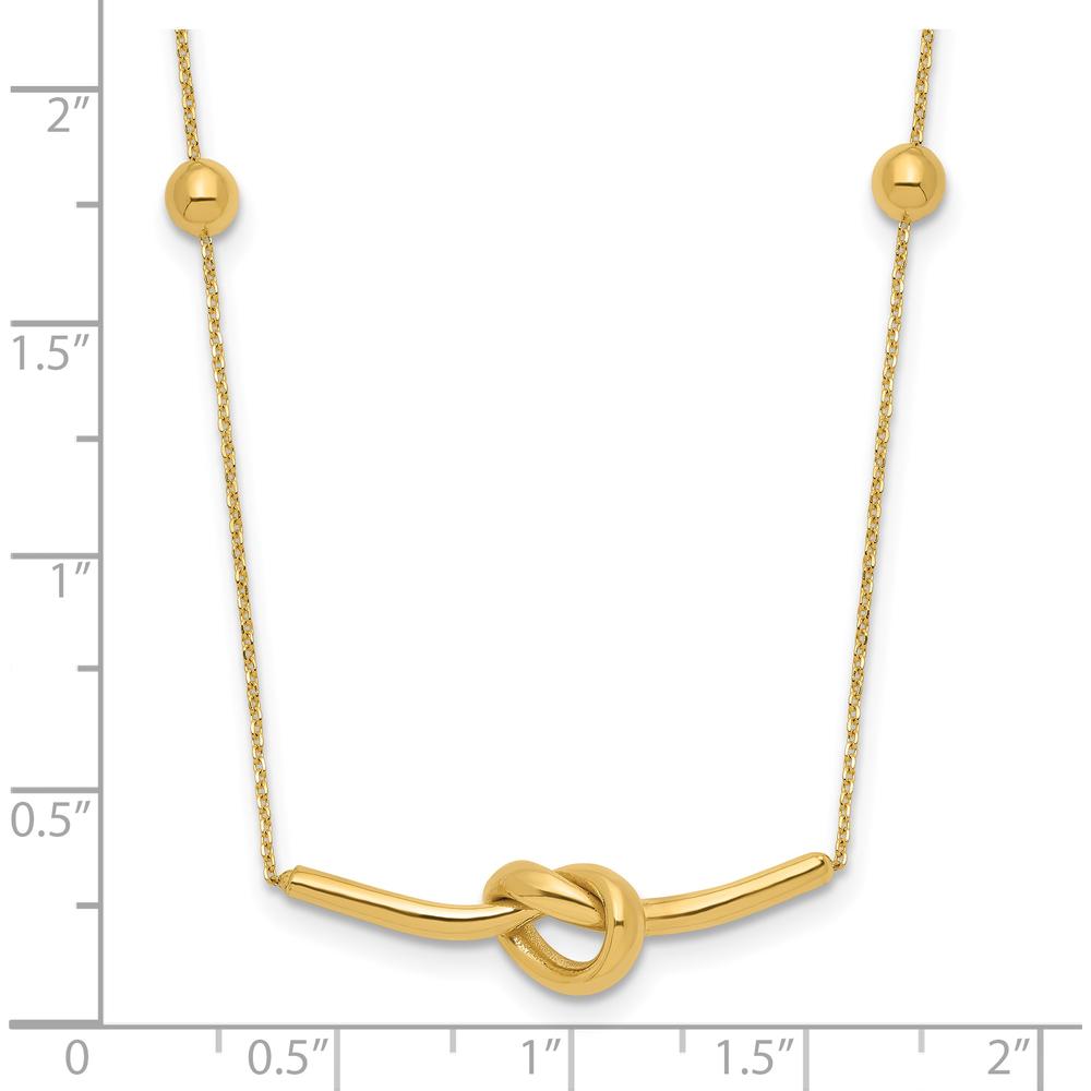 14K Yellow Gold Polished Knotted Bar Pendant Necklace with Cable Chain and Extender - 16" + 2" Extender by Oro Pregiato
