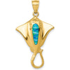14K Yellow Gold Polished Lab Created Blue Opal Stingray Pendant - Ocean-Inspired Charm by Oro Pregiato