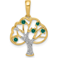 14K Yellow Gold Polished Lab Created Emerald and Diamond Tree Pendant with Round Green Emeralds - 0.14 Carat Total Gem Weight by Lumare Gioia