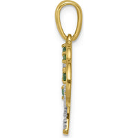 14K Yellow Gold Polished Lab Created Emerald and Diamond Tree Pendant with Round Green Emeralds - 0.14 Carat Total Gem Weight by Lumare Gioia