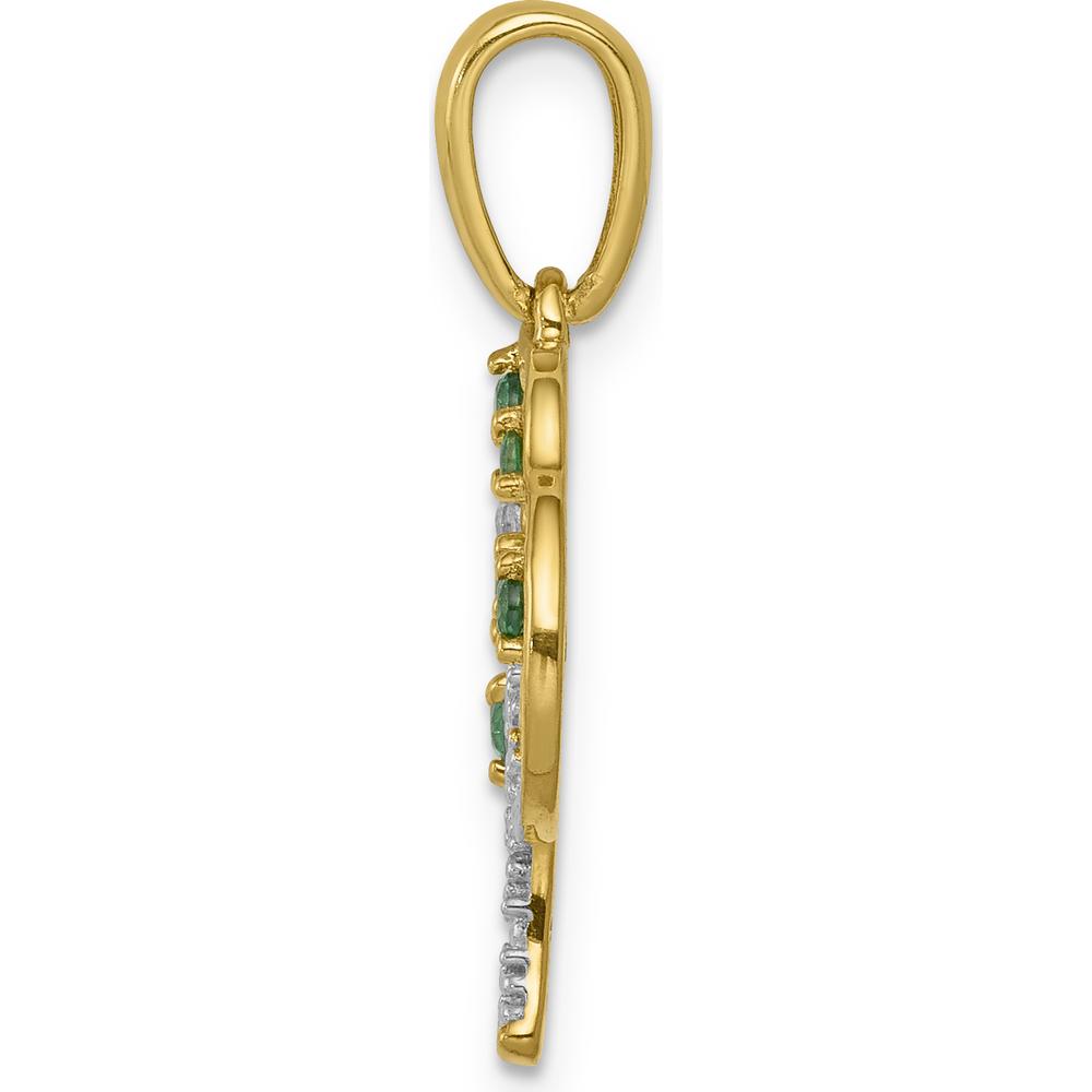 14K Yellow Gold Polished Lab Created Emerald and Diamond Tree Pendant with Round Green Emeralds - 0.14 Carat Total Gem Weight by Lumare Gioia