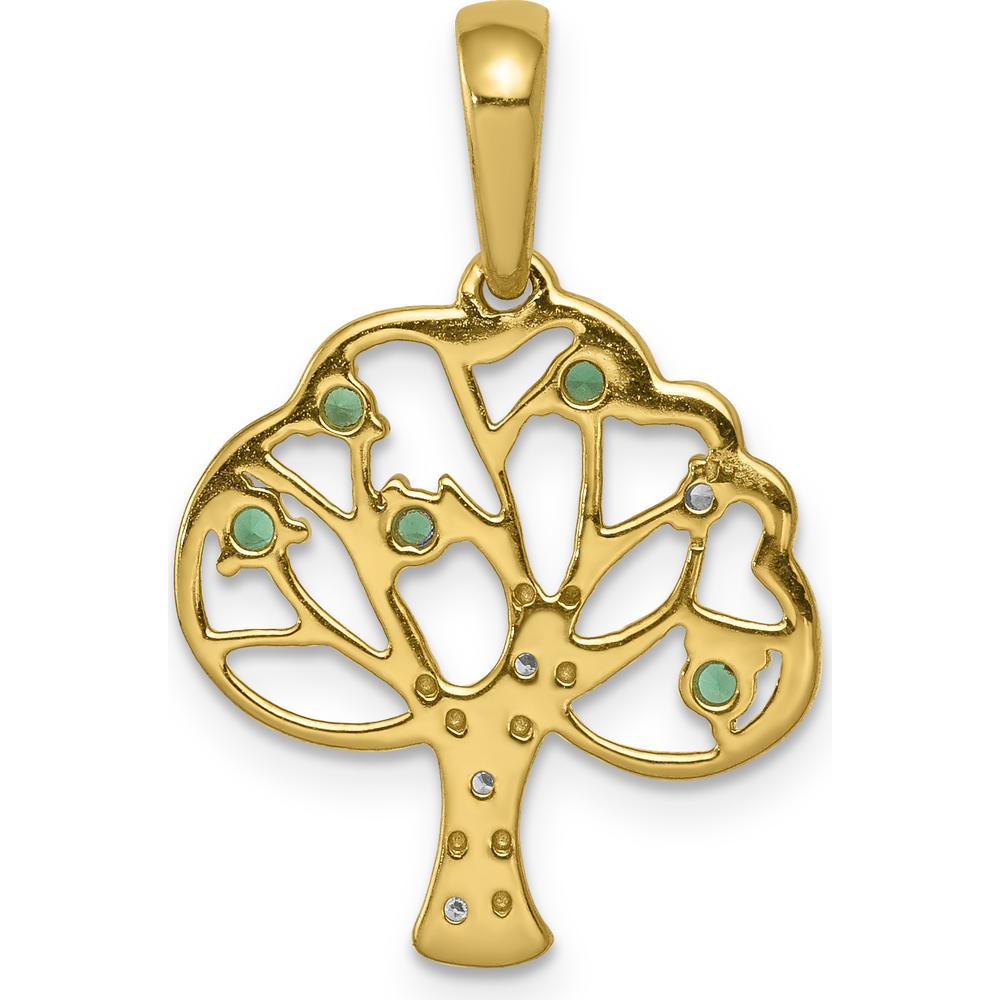 14K Yellow Gold Polished Lab Created Emerald and Diamond Tree Pendant with Round Green Emeralds - 0.14 Carat Total Gem Weight by Lumare Gioia