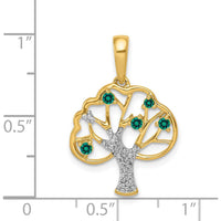14K Yellow Gold Polished Lab Created Emerald and Diamond Tree Pendant with Round Green Emeralds - 0.14 Carat Total Gem Weight by Lumare Gioia