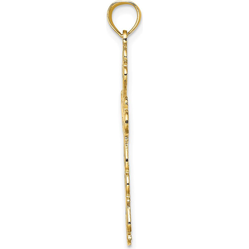 14K Yellow Gold Polished Lace Trim Cross Pendant - 29.8mm Length, 21mm Width by Oro Pregiato