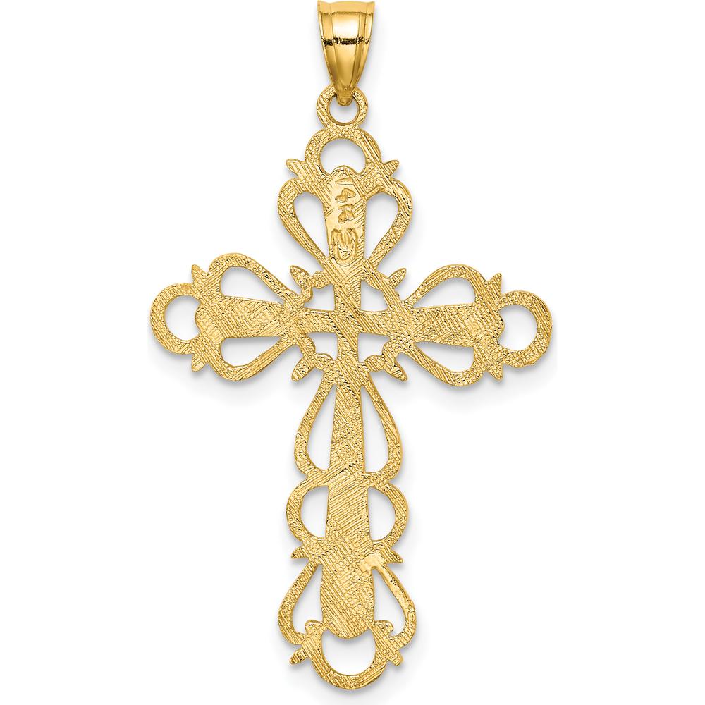 14K Yellow Gold Polished Lace Trim Cross Pendant - 29.8mm Length, 21mm Width by Oro Pregiato