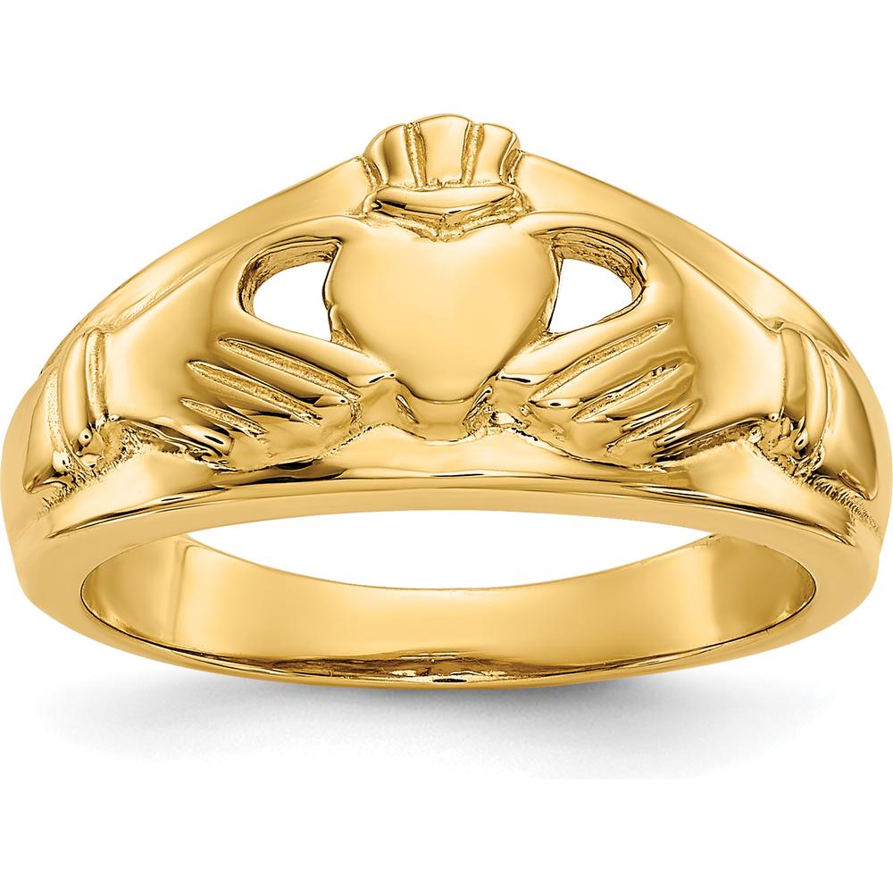 14K Yellow Gold Polished Ladies Claddagh Ring - Symbol of Love and Loyalty by Oro Pregiato
