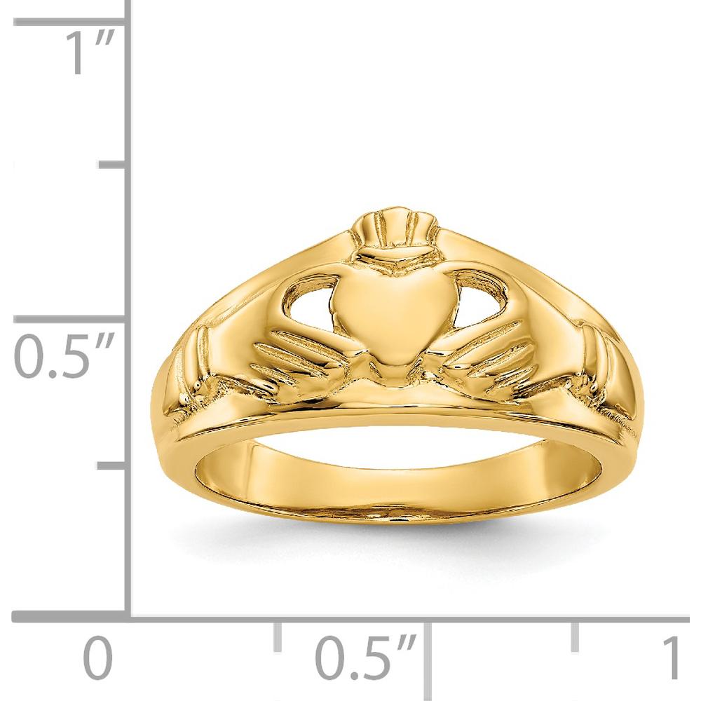 14K Yellow Gold Polished Ladies Claddagh Ring - Symbol of Love and Loyalty by Oro Pregiato