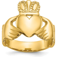 14K Yellow Gold Polished Ladies Claddagh Ring with Heart and Crown Design - 22mm Top Length by Oro Pregiato
