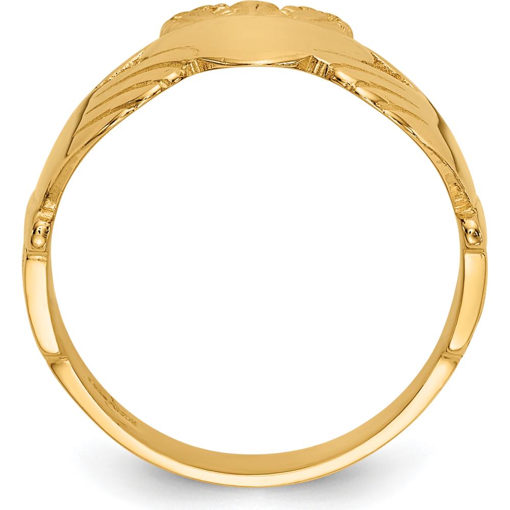 14K Yellow Gold Polished Ladies Claddagh Ring with Heart and Crown Design - 22mm Top Length by Oro Pregiato