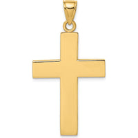 14K Yellow Gold Polished Large Block Cross Pendant with Open Back Design - 42.8mm Length by Oro Pregiato
