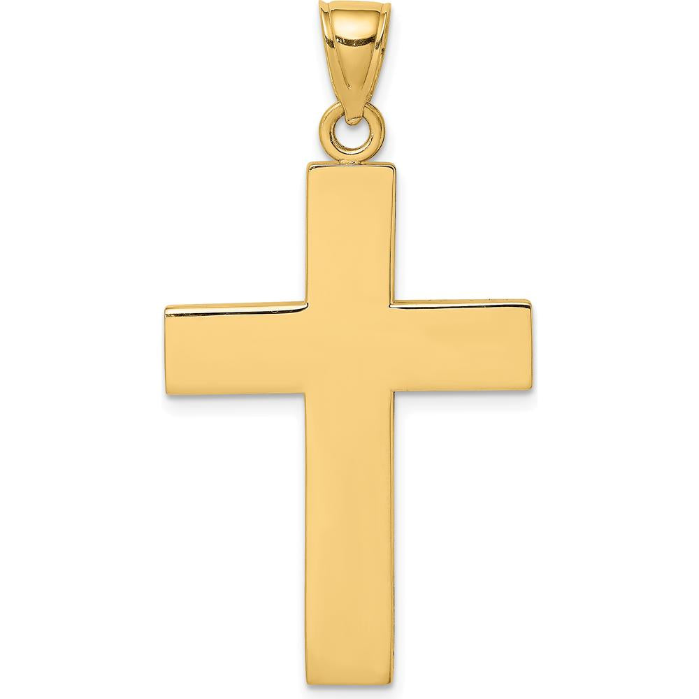 14K Yellow Gold Polished Large Block Cross Pendant with Open Back Design - 42.8mm Length by Oro Pregiato