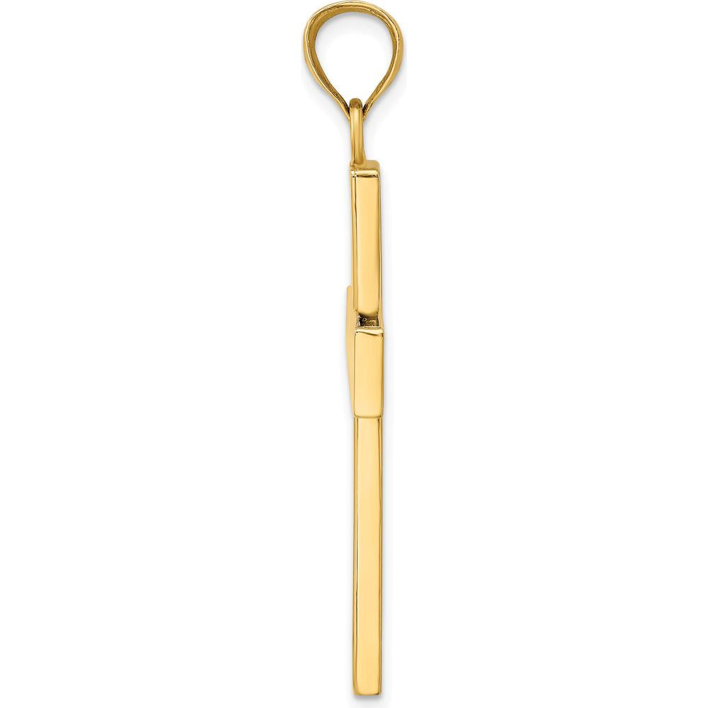 14K Yellow Gold Polished Large Block Cross Pendant with Open Back Design - 42.8mm Length by Oro Pregiato