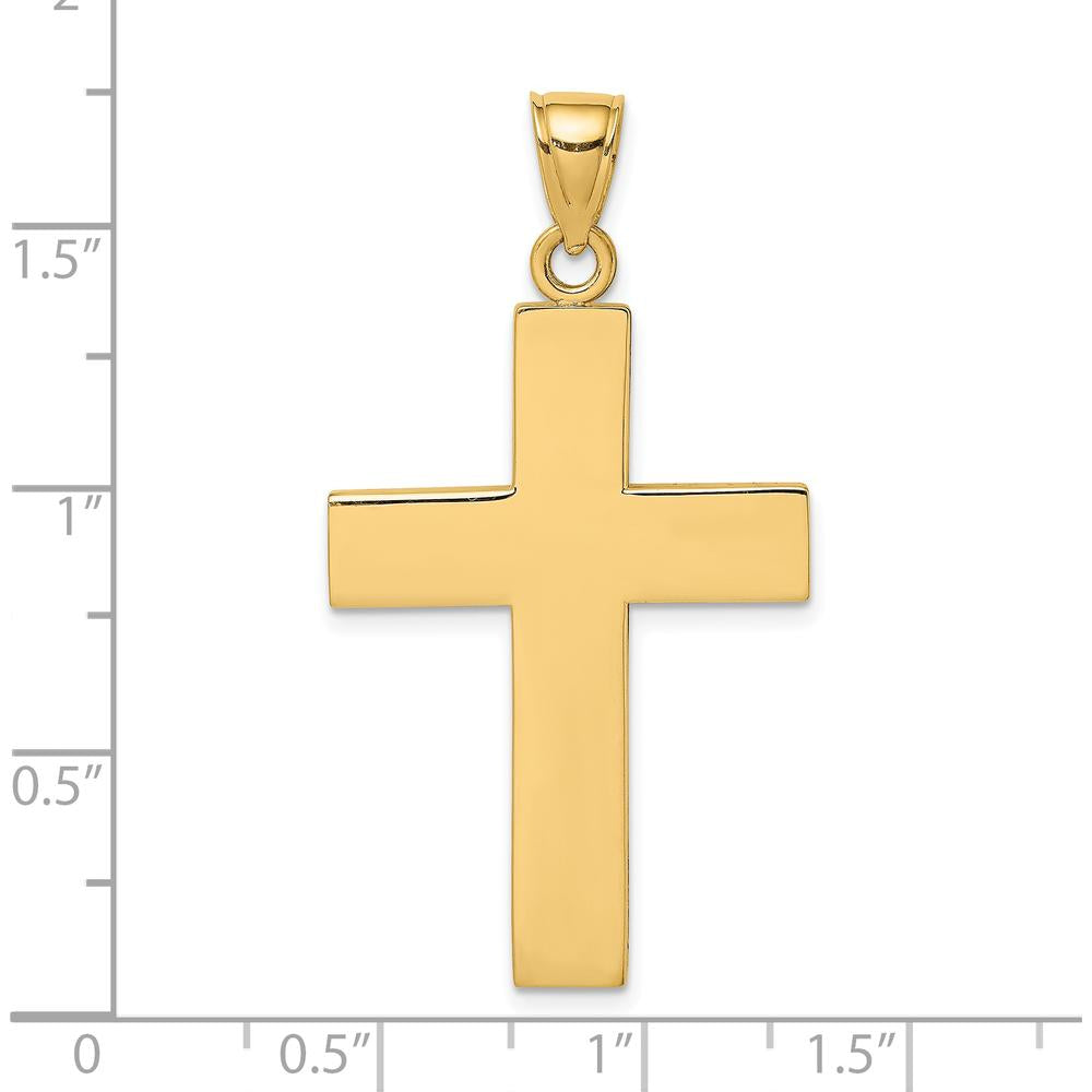 14K Yellow Gold Polished Large Block Cross Pendant with Open Back Design - 42.8mm Length by Oro Pregiato