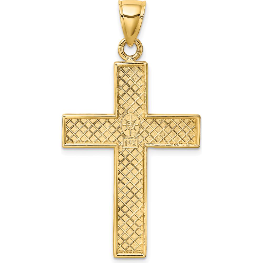 14K Yellow Gold Polished Large Block Cross Pendant with Open Back Design - 42.8mm Length by Oro Pregiato