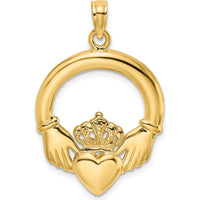 14K Yellow Gold Polished Large Claddagh Heart Pendant - Symbol of Love, Loyalty, and Friendship by Oro Pregiato
