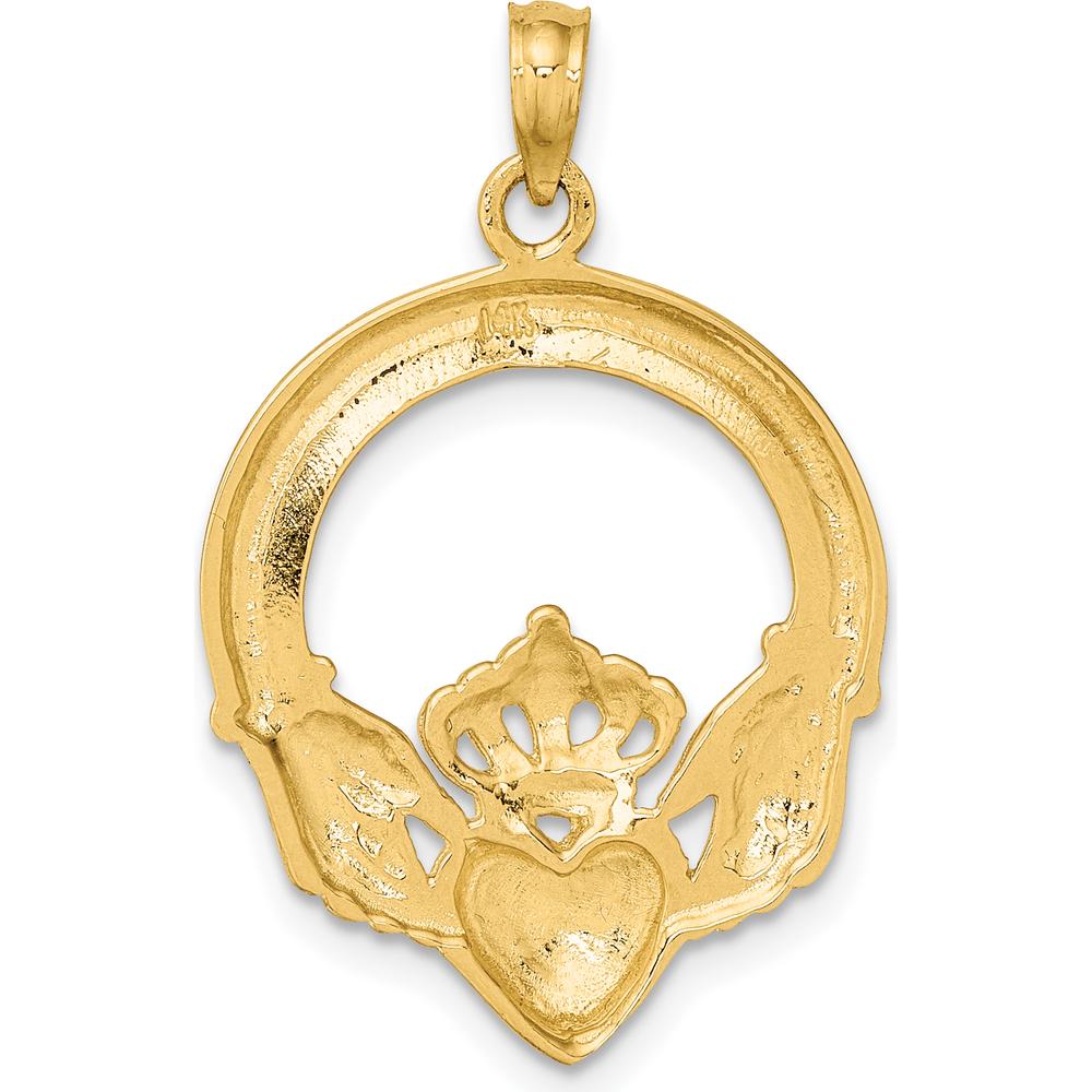 14K Yellow Gold Polished Large Claddagh Heart Pendant - Symbol of Love, Loyalty, and Friendship by Oro Pregiato