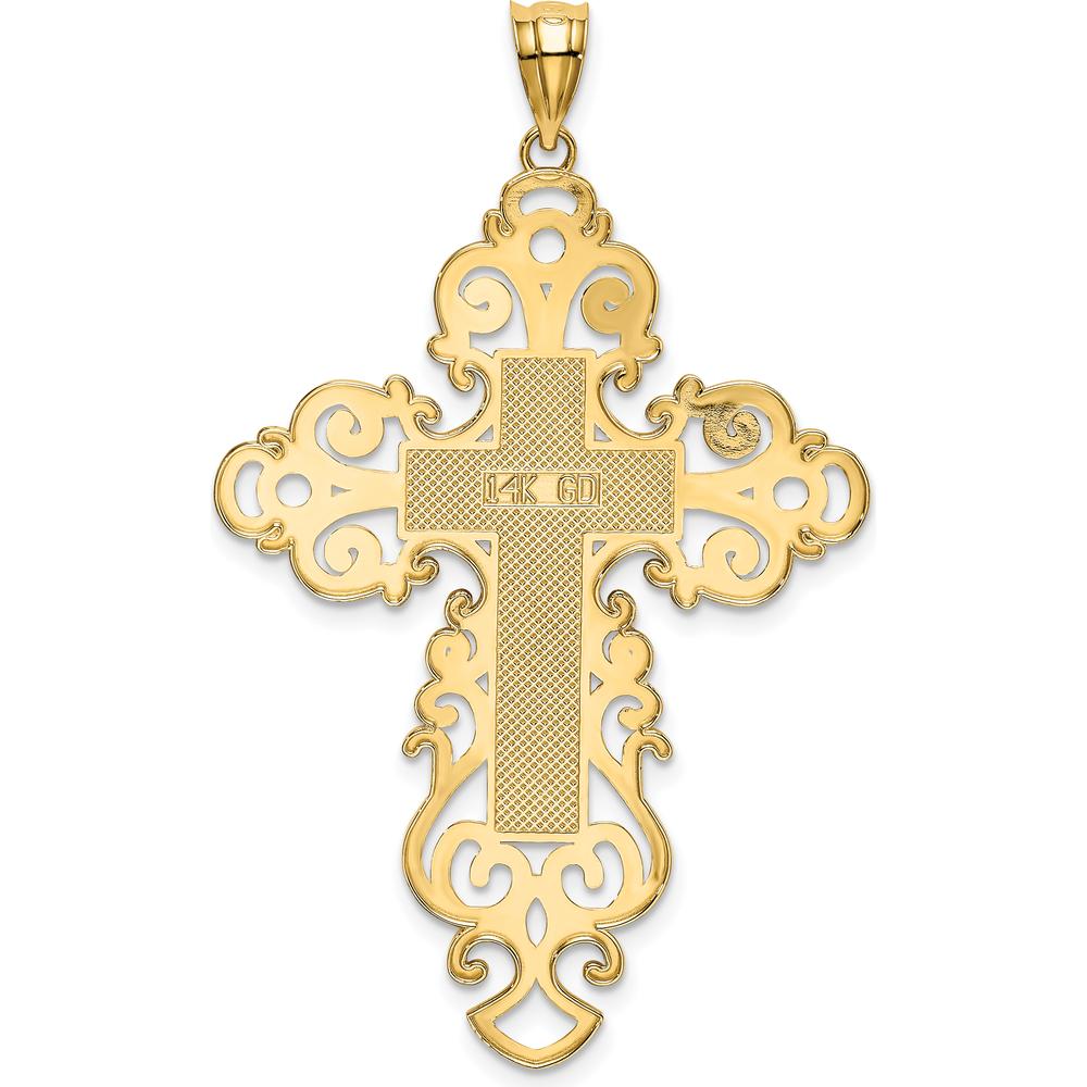 14K Yellow Gold Polished Large Fancy Filigree Cross Pendant - 51.2mm by Oro Pregiato