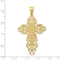 14K Yellow Gold Polished Large Fancy Filigree Cross Pendant - 51.2mm by Oro Pregiato