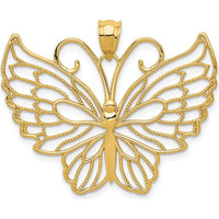 14K Yellow Gold Polished Large Filigree Butterfly Pendant with Textured Detailing - 28.1mm Length by Oro Pregiato