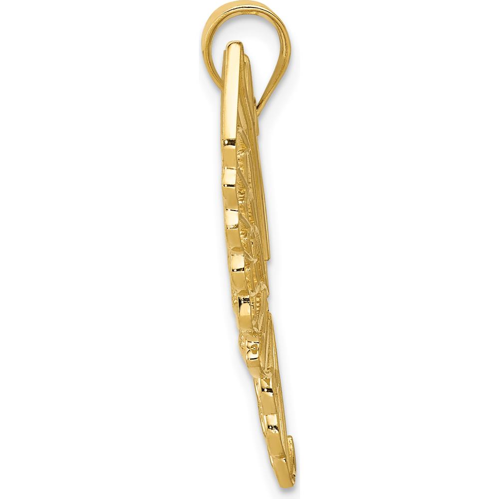 14K Yellow Gold Polished Large Filigree Butterfly Pendant with Textured Detailing - 28.1mm Length by Oro Pregiato