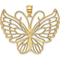 14K Yellow Gold Polished Large Filigree Butterfly Pendant with Textured Detailing - 28.1mm Length by Oro Pregiato