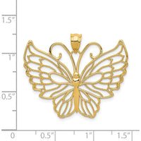 14K Yellow Gold Polished Large Filigree Butterfly Pendant with Textured Detailing - 28.1mm Length by Oro Pregiato