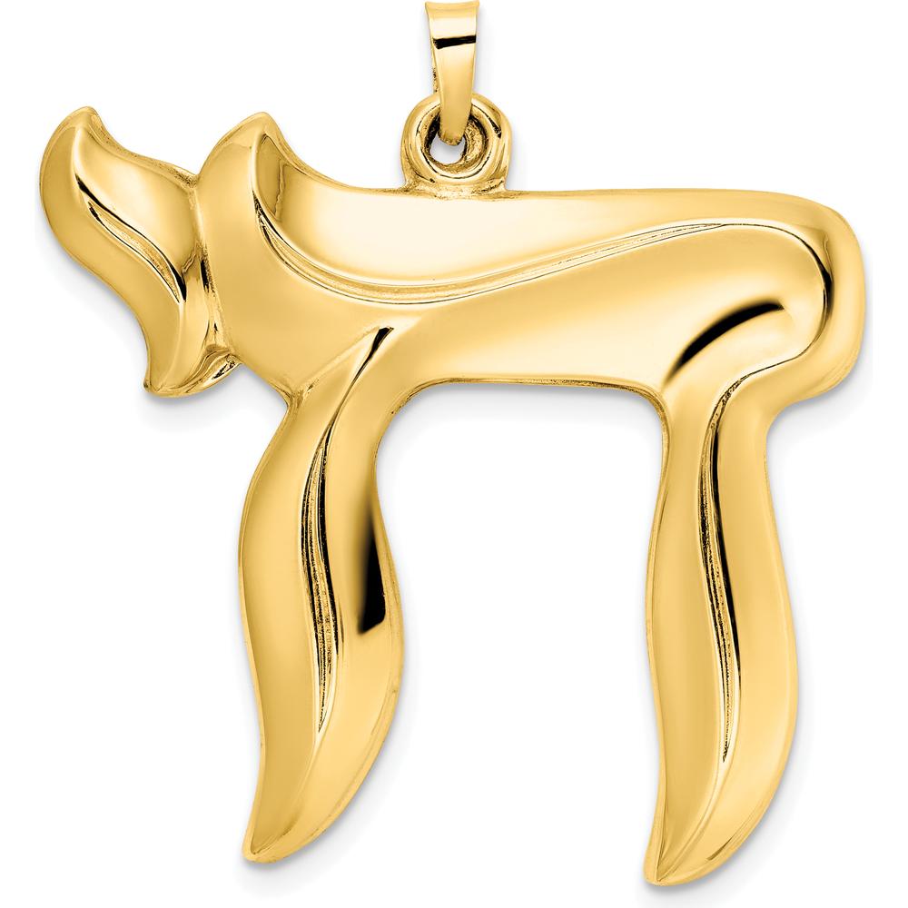 14K Yellow Gold Polished Large Hollow Chai Symbol Pendant - 33.24mm by Oro Pregiato