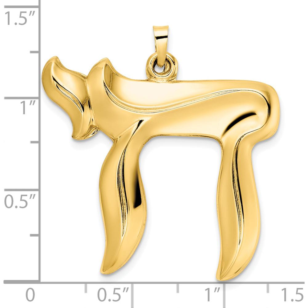 14K Yellow Gold Polished Large Hollow Chai Symbol Pendant - 33.24mm by Oro Pregiato