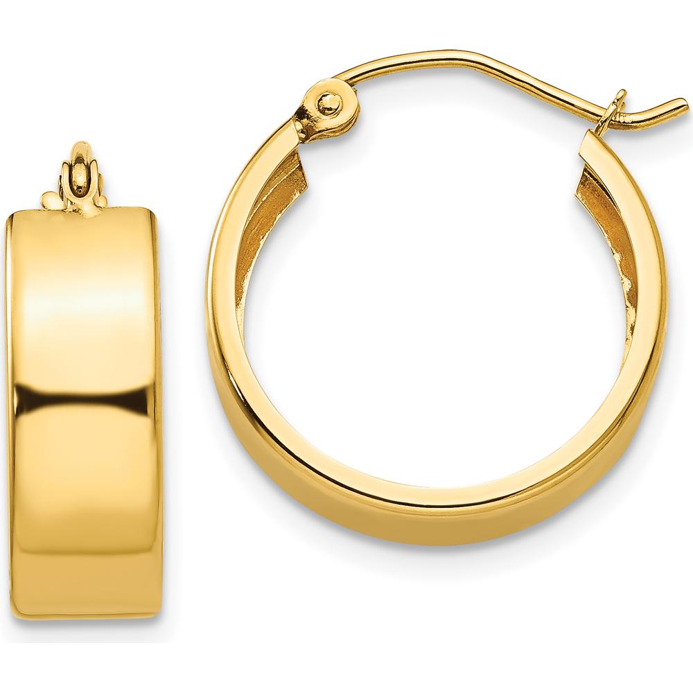 14K Yellow Gold Polished Large Hoop Earrings - 13mm Length, 5.5mm Width by 0