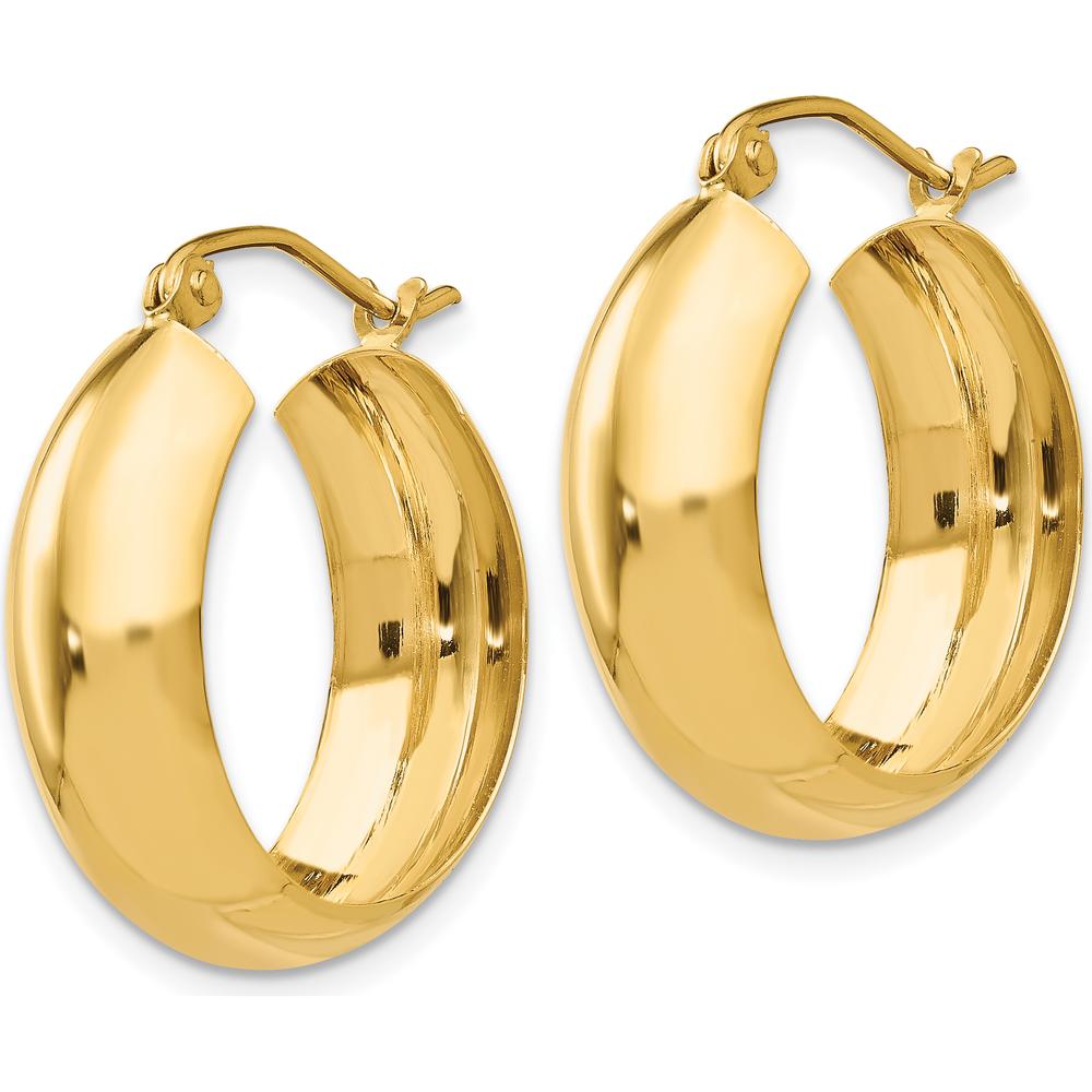 14K Yellow Gold Polished Large Hoop Earrings - 14mm Length, 7mm Width by 0