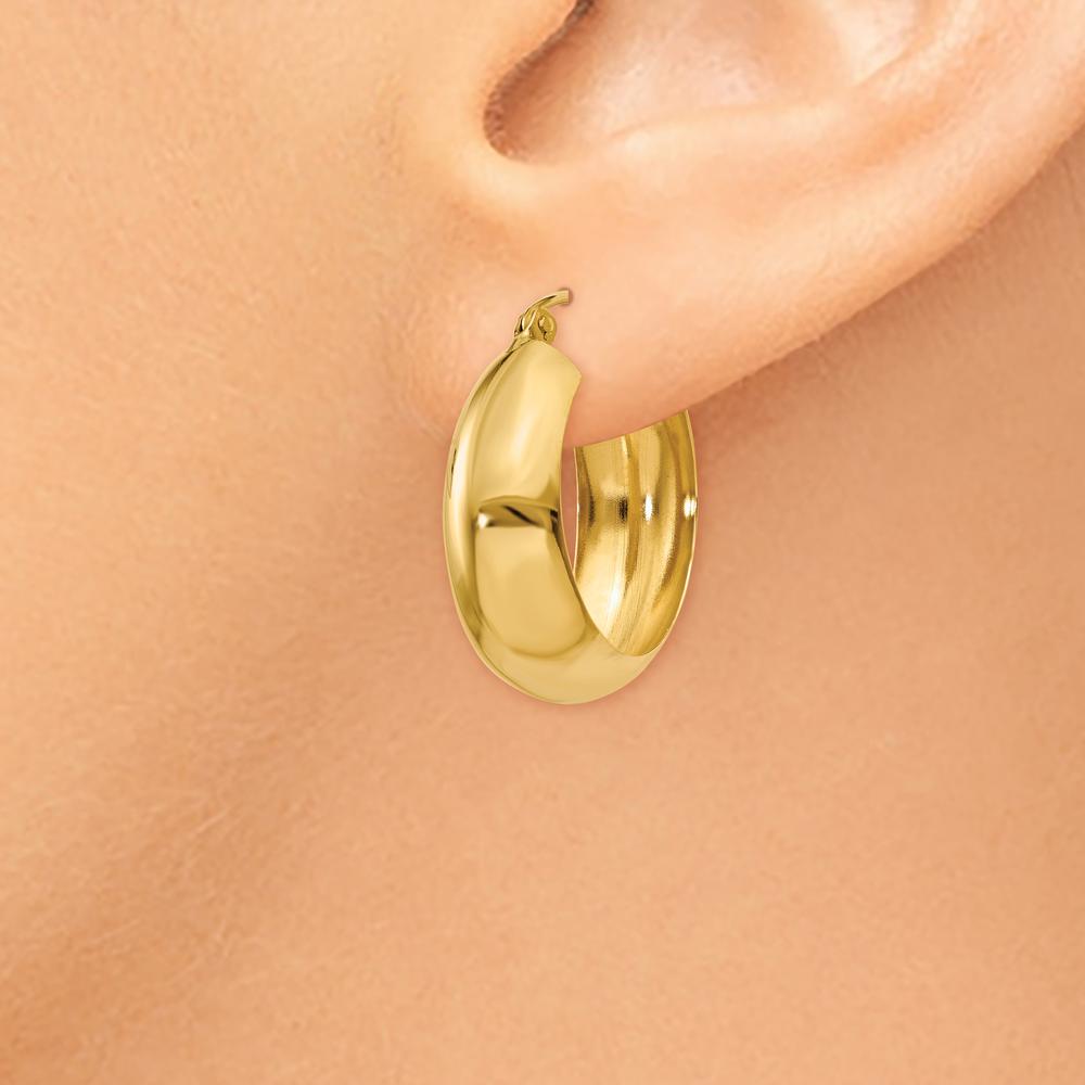14K Yellow Gold Polished Large Hoop Earrings - 14mm Length, 7mm Width by 0
