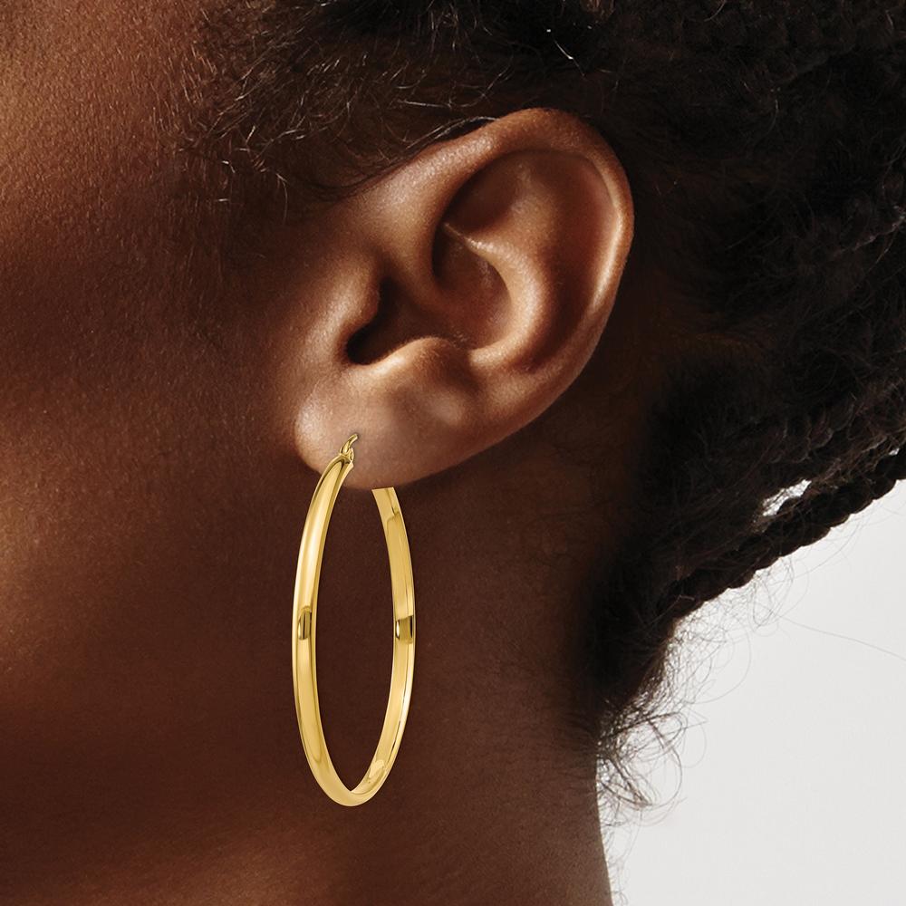 14K Yellow Gold Polished Large Hoop Earrings - 44mm Diameter by 0